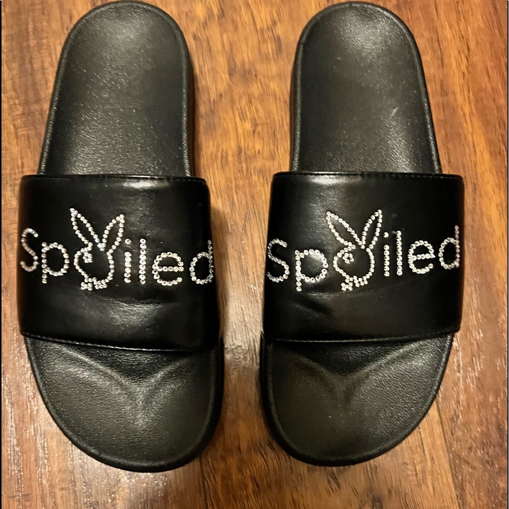 NWOT BLACK PLAYBOY SLIDES